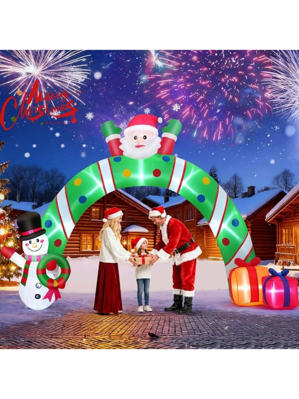 10.3Ft Inflatable Christmas Archway Decoration - Giant Blow Up Santa, Snowman